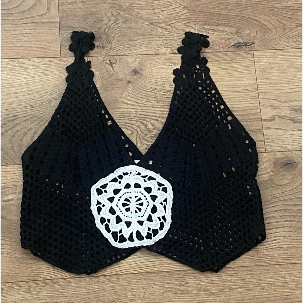 Native Rose Black Crochet Crop Top - S/M